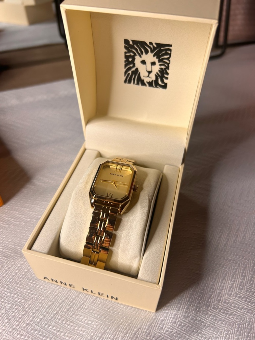 Anne Klein Gold-Tone Square-Link Bracelet Watch
